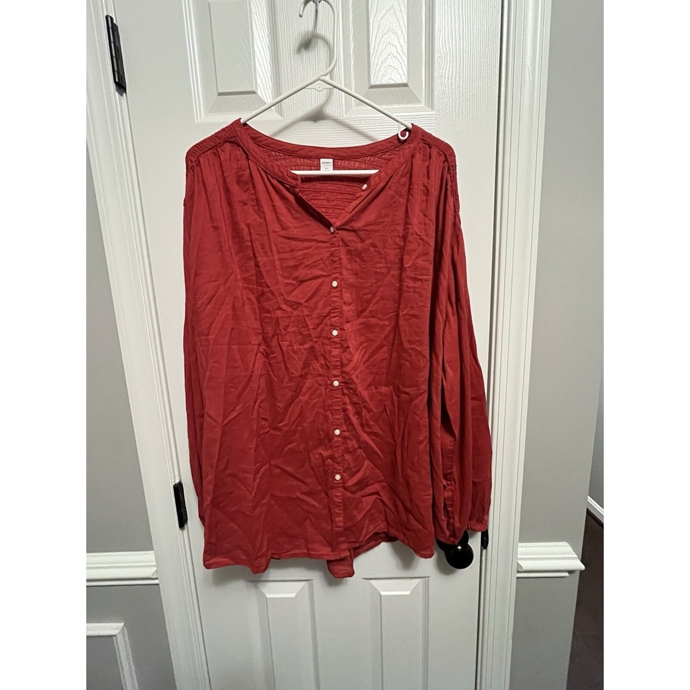Old Navy Women's Oversized Smocked-Yoke Shirt Red XXL